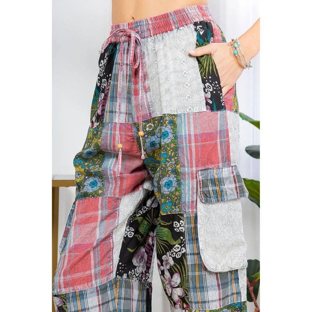 #63 New! Boho Patched up Cargo Pants - Picture 1 of 3